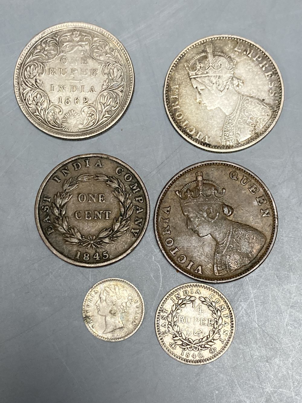 British India, Victoria coins, (6)